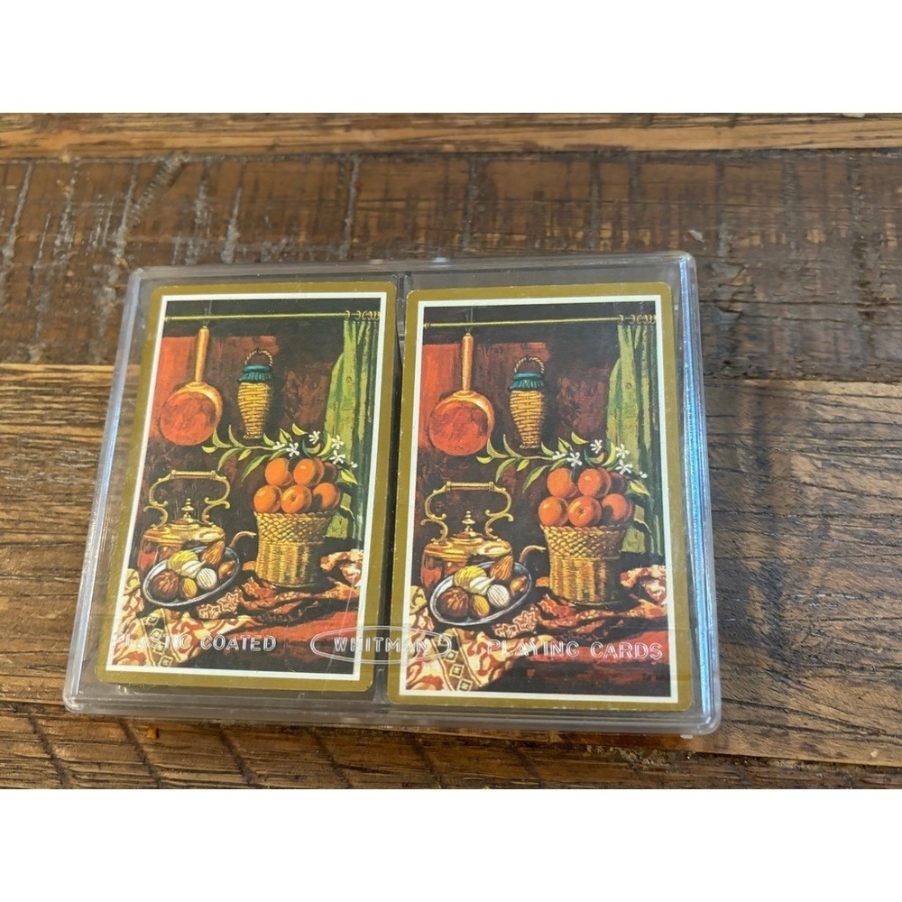 Vintage Whitman Double Deck Playing Cards Gold Gilt Edge Kitchen Still Life MCM